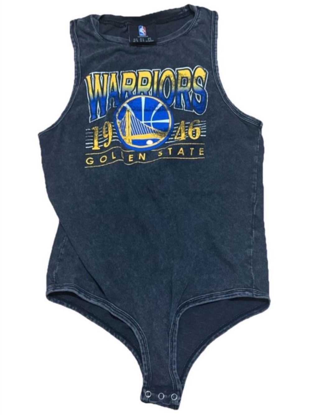 NBA Golden State Warriors Black Sleeveless Bodysuit with Blue & Yellow Logo